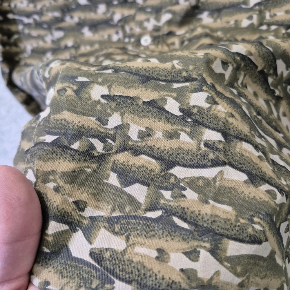 North Face Shirt Men Large Camo Fish Print AOP Button Up Outdoor Fishing Camp - Picture 5 of 9